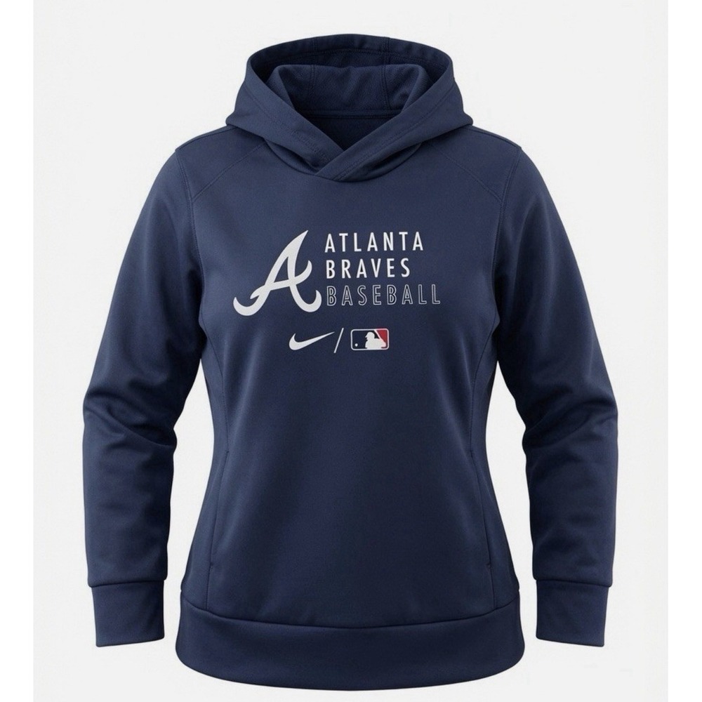 Nike Atlanta Braves Pullover Hoodie Women Size XL Authentic Collection MLB Blue